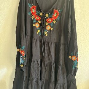 Embroidered Black Dress with Floral Accents